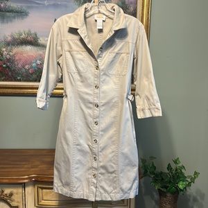 Talbots Tan Beige Button Front Side Buckle Dress
